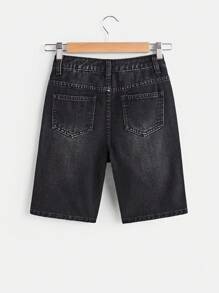 SHEIN Tween Boy Casual Loose Bermuda Ripped Pocket Denim Shorts - Black - View 2