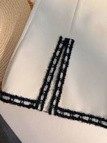 Franclia 米色宽腰带、侧开衩优雅全长女裤，采用厚羊毛面料制成 - 杏色 - 查看 4