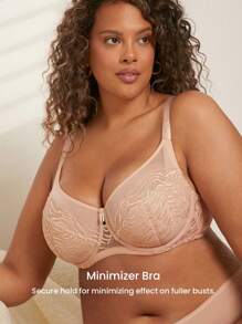 LUVLETTE Lencería de talla grande tipo salón, con cobertura total, soporte y transpirabilidad, sujetador sexy sin forro de encaje y malla minimizador