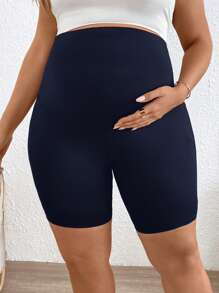 SHEIN 大码孕妇高弹力休闲夏季短裤，带口袋