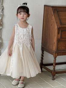 DAZY Suknia wieczorowa dla młodych dziewcząt z haftem i długością do kolan - Morela - Zobacz 3