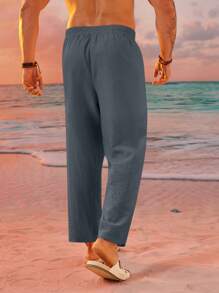 EASEVO 大码男士宽松休闲卡其色梭织长裤 - 深色水洗藍 - 查看 5