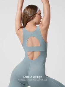 GLOWMODE 24" FeatherFit™-Air Backspin Butt Scrunch Removable Cups Bodysuit Romper Low-Impact Yoga Pilates Studio Daily Casual Wear - Grey - View 4