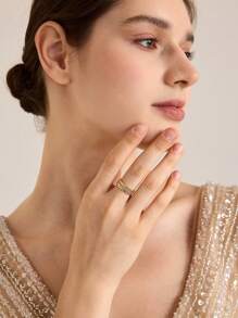 MOTF PREMIUM Anillo ajustable con forma de hoja enchapado en oro de 18 quilates, estilo natural elegante - Amarillo Oro - Ver 3