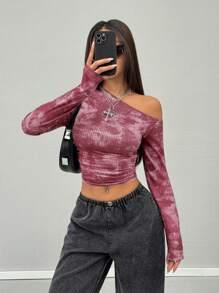 Coolane Tops de manga larga con cuello asimétrico, de punto, elásticos y cómodos para uso diario de mujer - Rojo - Ver 6