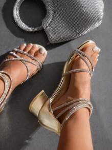 CUCCOO SZL Women Fashion Gold Rhinestone Decoration Zipper Back Flat Sandals - Gold - View 3