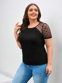 SHEIN Clasi Camiseta de manga raglán con malla y contraste en forma de corazón, de verano