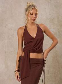 SHEIN Forever 21 Estate Donne Promenade/Formale/Spiaggia/Vacanza/Carino/Abbigliamento Western/Casual Business/Elegante/Compleanno/Uscita/Club/Ufficio/Festival/Rave/Lavoro/Classico/Concerto Country/Brunch/Crociera/Old Money/Aeroporto/Modesto/Chiesa/Fairycore/Tea festa/Y2k/Streetwear/2000s/Disco/Spring Break/Laurea/Ospite Matrimonio/Cocktail/Vintage/Bodycon/Resort/Aderente/4 Luglio Donne/Vacanza Spiaggia/Top - Caffè Marrone - Visualizzare 4