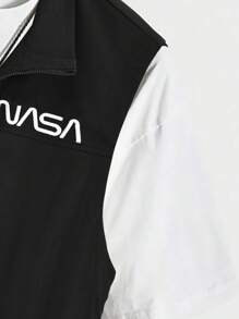 Manfinity Roghcode Men's Letter Print Zip Front Casual Vest - Black - View 4