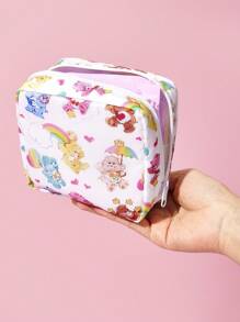 SHEIN X Care Bears 1 件卡通熊图案收纳袋，可用作女性卫生用品收纳袋、数码收纳袋、小物件收纳袋、趣味熊、睡前熊、朋友熊、许愿熊、温柔熊、大爱熊、心形、友谊 - 白色 - 查看 3