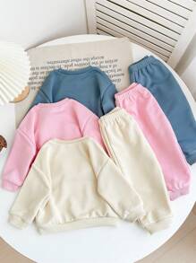 SHEIN 6件套女婴长袖可爱字母图案运动衫和松紧腰裤，秋冬