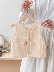 SHEIN LMoss Kids Babygirl Cute Summer Casual Versatile Khaki Bow Accent Camisole Top