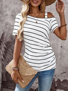 EMERY ROSE 女士度假不对称肩部外出乡村演唱会可爱夏季T恤夏季