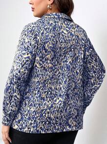 Chikora Plus Allover Print Button Front Shirt - Blue - View 2