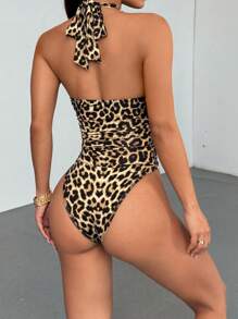 Flirla Bộ đồ liền thân hở lưng hở lưng in họa tiết da báo cổ chữ V sâu, siêu co giãn mềm mại thoải mái thể thao thường ngày gợi cảm đa năng cho phụ nữ mùa hè - Nhiều màu - Xem 2