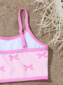 SHEIN 2pcs/Set Girls' Cute Bowknot Decorated Adjustable Strap Tankini Swimwear Young Girls Sets Young Girl Summer Outfits Young Girl Swimwears Two Pieces Bathing Suit For Girls 2 Pieces Girl Swimwear Set - Pink - View 4