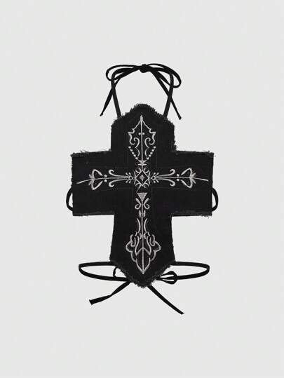 ROMWE Avant Top corto di jeans donna stile Y2K, sexy, con incrocio e ricamo, collo a canottiera