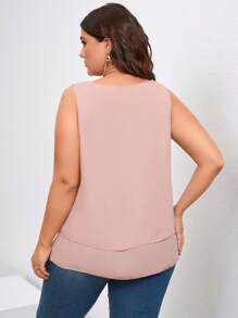 SHEIN Clasi Plus Solid Asymmetrical Hem Blouse - Coral Pink - View 2