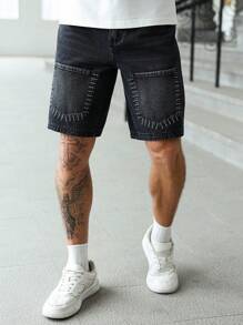 Manfinity Homme Men's Loose Bermuda Denim Cargo Shorts With Pockets, Casual - Black - View 4