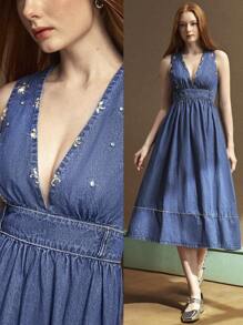 Selenza 女士细肩带牛仔连体裤，适合夏季的时尚 - 藍色 - 查看 1