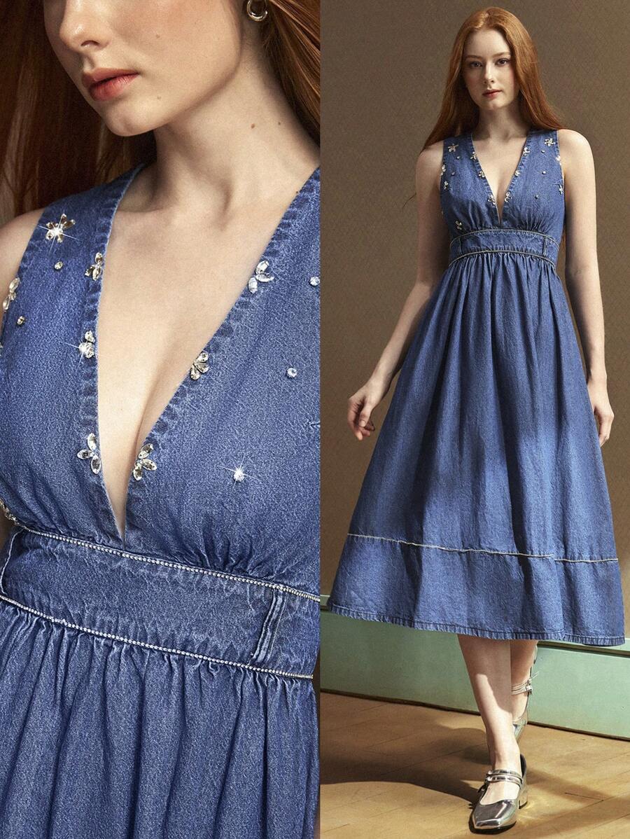 Selenza 女士细肩带牛仔连体裤，适合夏季的时尚 - 藍色 - 查看 1