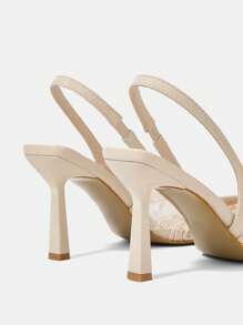 CUCCOO HITCHD 尖头细跟杏色蕾丝和网眼优雅婚礼派对女式高跟露背浅口鞋 - 杏色 - 查看 11