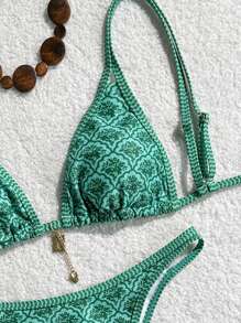 Swim Mod 女士夏季随机印花吊带比基尼两件套，海滩度假泳装