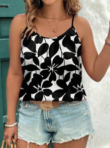 SHEIN Clasi VCAY 简约廓形印花休闲优雅大码吊带背心/上衣，适合夏季外出穿着