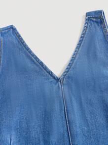 SHEIN Essnce Vestiti di jeans casual e comodi, senza maniche, con tasche, adatti a tutti i giorni, di taglia comoda