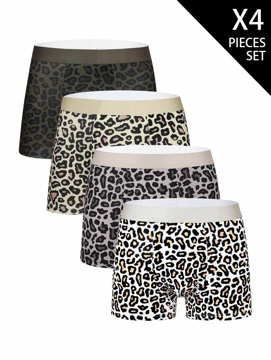SHEIN 4pcs/Set Men Sexy Leopard Print Comfortable Boxer Briefs Multipack Underwear - Multicolor - View 1