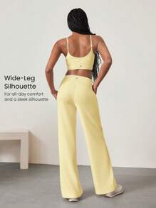 GLOWMODE Modal Silk Touch Wide Leg High Waist Lounge Pants With Side Pockets Daily Casual Fall