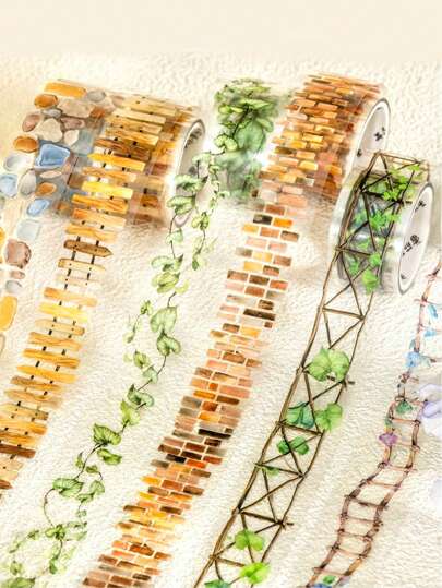 1 Roll 78.74 Inch (200 Cm) Garden Trail Series Scene Stickers In Roll Cutting Decoration Clipping Personalized Collage Materials Handmade Account Stickers Aesthetic Diary PET Tape Office And School Supplies