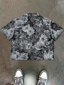 PAVTROS 男士蓝色向日葵字母印花拉链休闲衬衫 - 彩色 - 查看 2