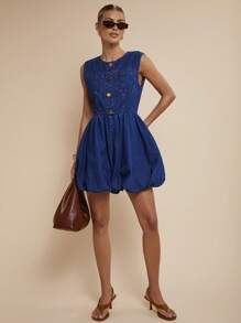 COSMINA Women's Sleeveless Woven Denim Bubble Dress Short Blue Jean Dress With Unique Balloon Silhouette