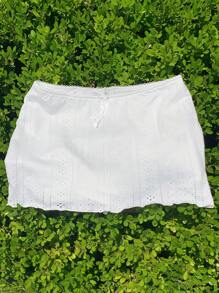 Comfortcana Casual Summer Holiday White Textured Low Waist Mini Skirt