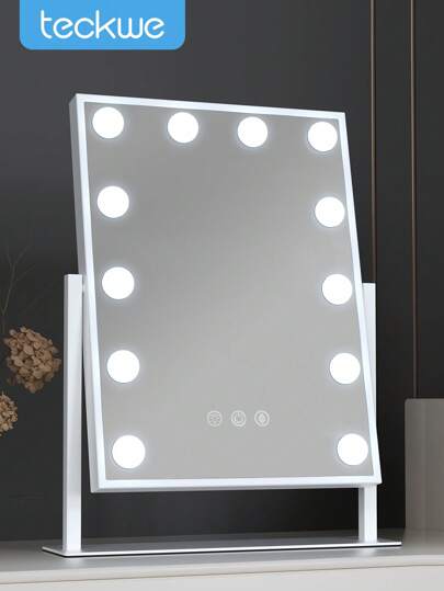 White Vanity Mirror With Lights 12 Dimmable Bulbs Makeup Mirror With Smart Touch Control For Glam Room Bedroom Detachable Vanity Mirror With Lights Makeup Mirror , 3 Color Light Settings, USB Port, Big Smart Bedroom Makeup Mirror For Tabletop White 3 Colors Modes,Table Mirror With USB Charging Port