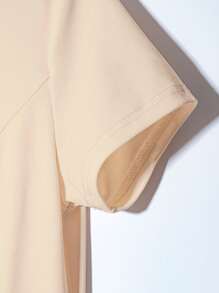 Franclia Women's Elegant Round Neck Short Sleeve Solid Color White Long Knit Dress