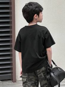 DAZY Camiseta de manga corta de cuello redondo con estampado de letras informal para niños preadolescentes, ropa de verano y de vuelta al colegio