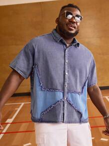 EASEVO Plus Size Men's Loose Woven Denim Short Sleeve Shirt - Multicolor - View 6