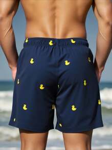 Surfspeed Men's Cartoon Duck Print Drawstring Waist Pockets Beach Shorts Men Swim Trunks Duck Print Duck Swim Trunks Men Swim Trunks Funny - Blue - View 2