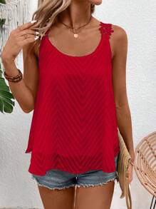 Breezaya Women Lace Trim Chiffon Jacquard Cami (Floral Pattern Random Cut) - Red - View 5