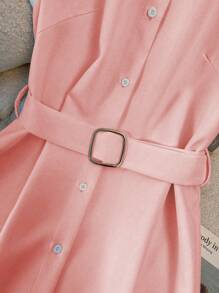 Franclia Solid Color City Casual Commute Style Women Mid-Length Dress - Pink - View 7