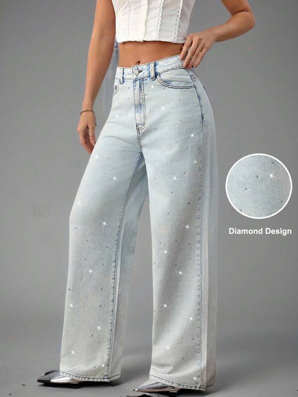 SHEIN BAE Jeans anchos de pierna casual y desgastados de tiro bajo para mujeres, ropa de trabajo, oficinas, conciertos, maestras, aeropuerto y salidas