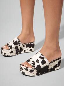 SHUZIA 女式牛纹简约厚底高跟坡跟凉鞋 - 彩色 - 查看 2