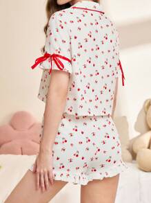Conjunto de pijama de mujer con estampado encantador de cerezas