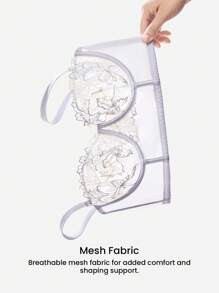 LUVLETTE 女人刺绣优雅内衣透气半罩杯文胸钢圈性感无衬里网眼蕾丝紫色束身衣缩小长线文胸新娘内衣 - 紫色 - 查看 5