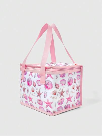 Fairycore 1pc Cute Shell Print Insulated Lunch Bag, Large Capacity Waterproof Tote Suitable For Back To School, Parties, Picnics