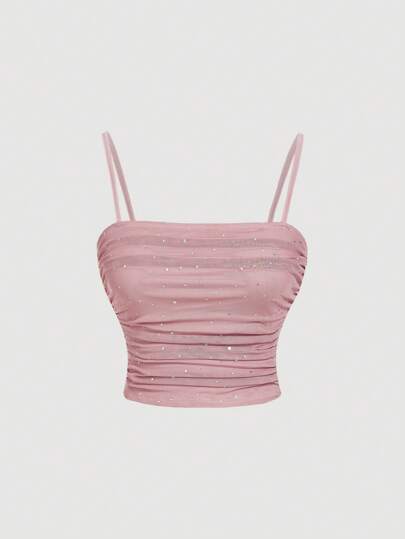 SHEIN MOD Front Gathered Dusty Pink Tight Elegant, Autumn Top, Sexy, Party, Date,Club Tops,Sequin Top,Birthday Cami Top,Valentine Outfits