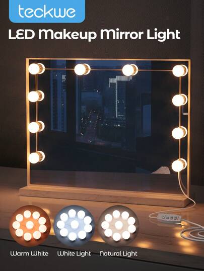 6/8/10/12/14 LED Makeup Vanity Fill Lights Mirror, USB Three-Color Mirror Front Light Led Makeup Light With Rotatable Cable, Holly Wood Style Vanity Lights,Dimmable, Colored, Fill Light Bulb For Dressing Table,Beauty Makeup Mirror Light Bathroom Lighting