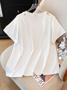GlowEve CURVE 大码女式休闲贝壳装饰领短袖T恤 - 白色 - 查看 2